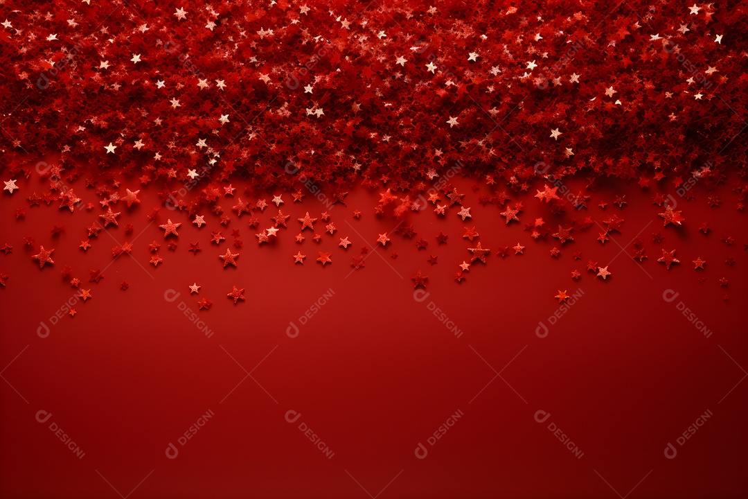 Fundo vermelho de Natal com estrelas douradas.