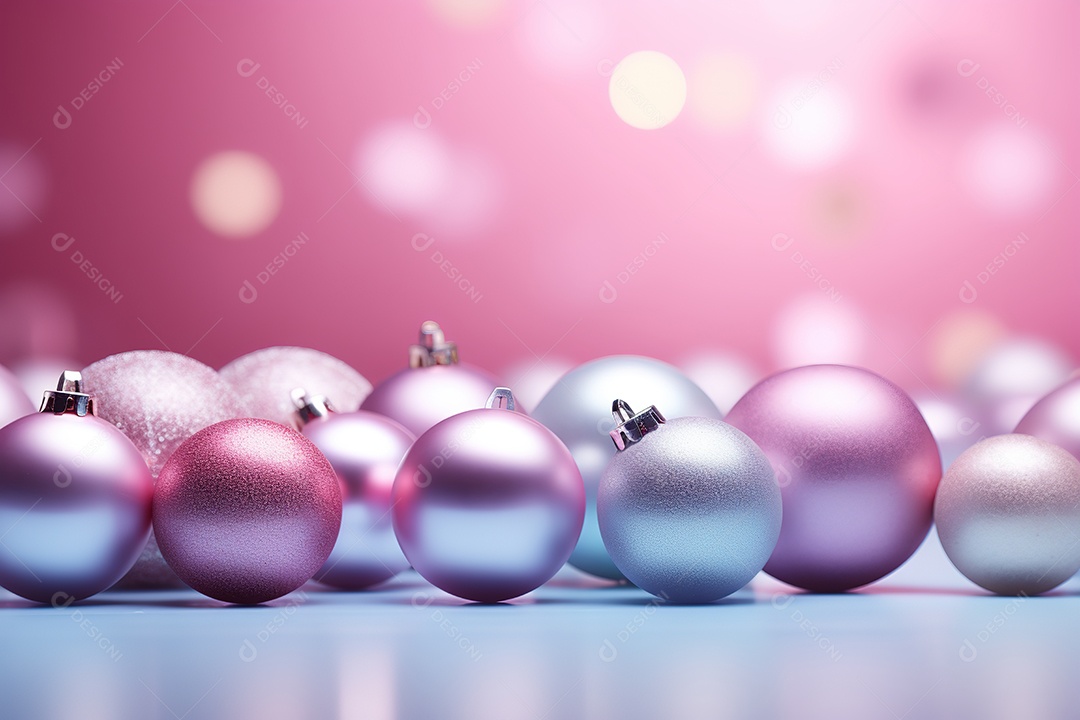 Fundo de Natal com enfeites rosa e prata Renderização 3D gerada por IA