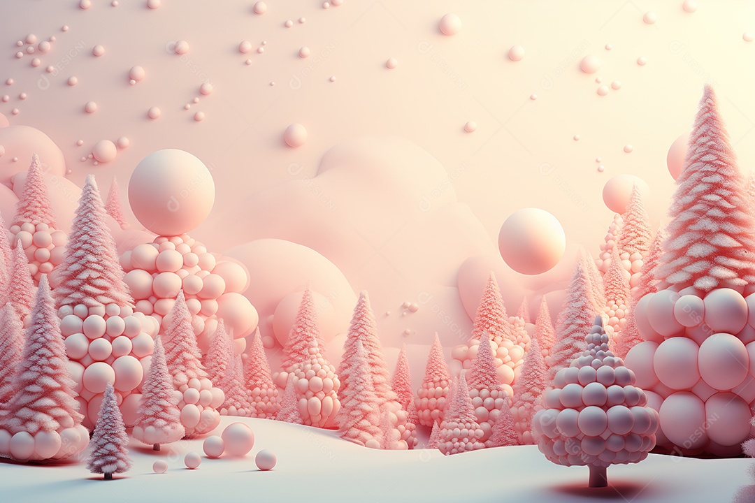 Fundo pastel da árvore de Natal e dos flocos de neve Ilustração de renderização 3D gerada por IA