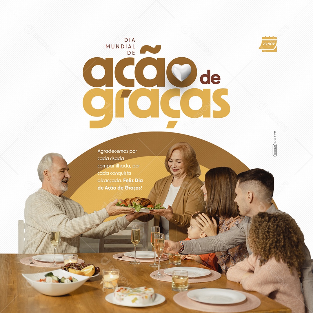 Dia Mundial de Ação de Graças 23 de Novembro Agradecemos por Cada Risada Compartilhada Social Media PSD Editável