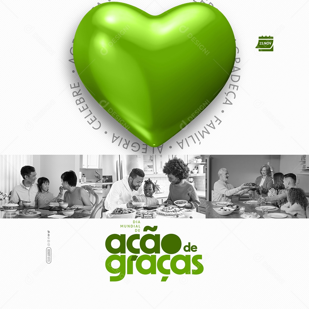 Dia Mundial de Ação de Graças 23 de Novembro Celebre Agradeça Família Alegria Social Media PSD Editável