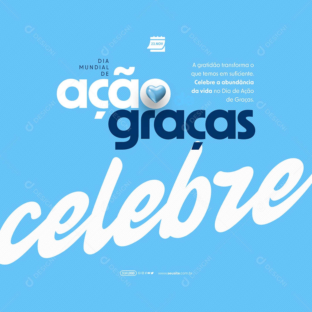 Dia Mundial de Ação de Graças 23 de Novembro Celebre a Abundância da Vida Social Media PSD Editável