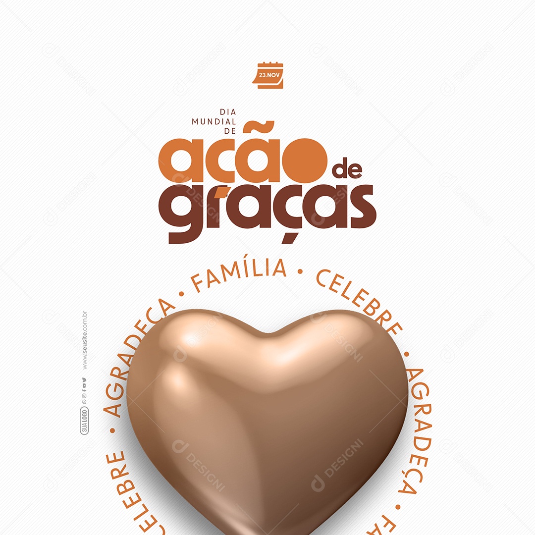 Dia Mundial de Ação de Graças 23 de Novembro Agradeça Família Celebre Social Media PSD Editável