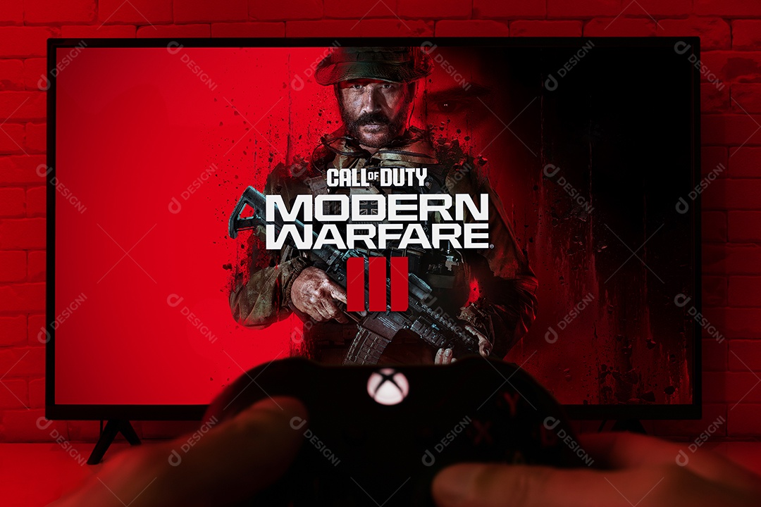 Logotipo de Call of Duty Modern Warfare 3 com controle de Playstation