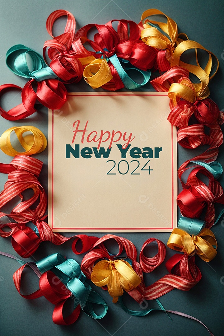 Cartão de mídia social do Dia de Ano Novo com construção e mar espaço para texto IA generativa