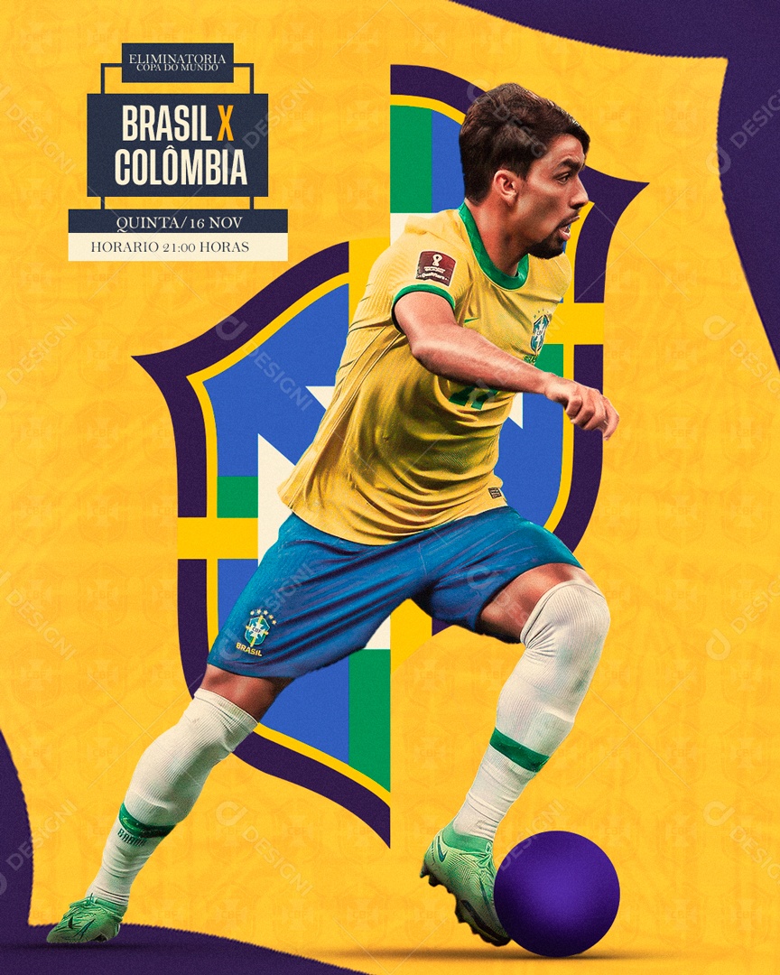 Social Media Flyer Brasil X Colômbia Eliminatórias Futebol PSD Editável