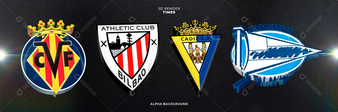 Icones 3D Brasão De Times Villarreal Athletic Bilbão Cádiz Deportivo Alavés Para Composição PSD