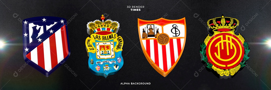 Icones 3D Brasão de Times Atlético De Madrid Unión Deportiva Sevilla Mallorca Para Composição PSD