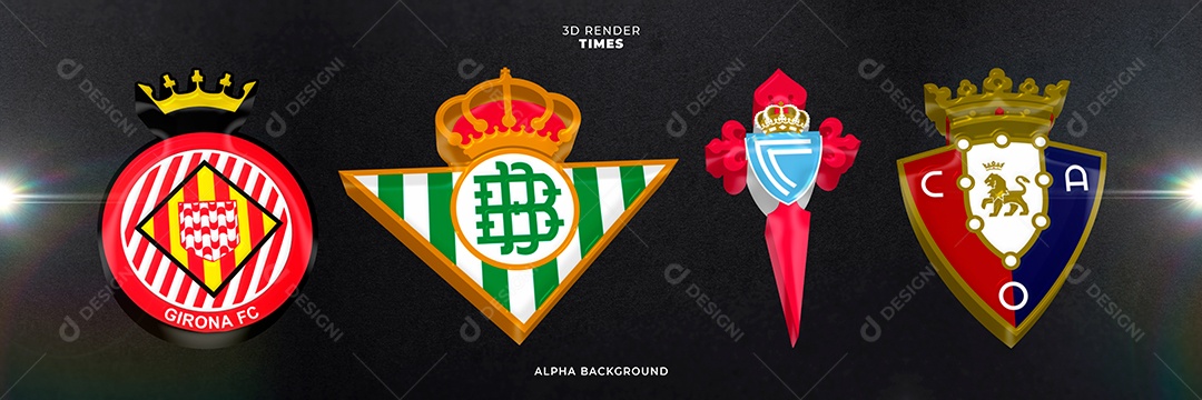 Icones 3D Brasão De Time Girona Real Betis Celta de Vigo Osasuna Para Composição PSD
