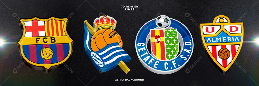 Icones 3D Brasão de Times Barcelona Real Sociedad Getafe Unión Deportiva Para Composição PSD