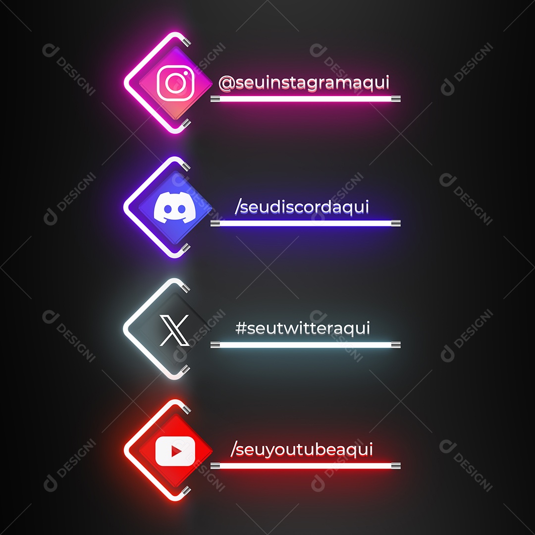 Icones 3D Redes Sociais Instagram Discord Twitter Youtube Para Composição PSD