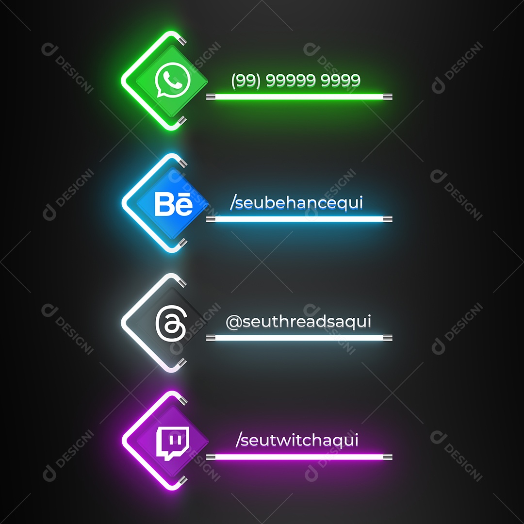 Icones 3D Redes Sociais Whatsapp Behance Threads Twitch Para Composição PSD