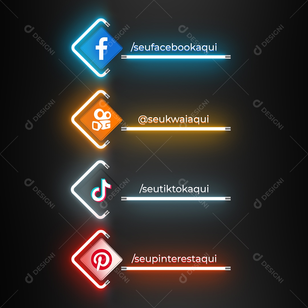 Icone 3D Redes Sociais Facebook Kwai TikTok Pinterest Para Composição PSD