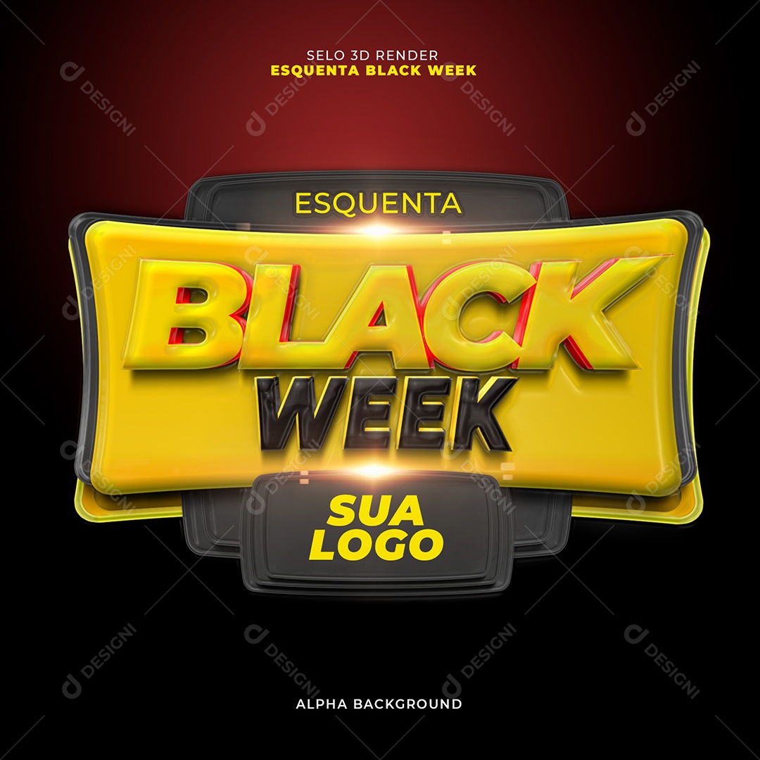 Selo 3D Amarelo Esquenta Black Week Para Composição PSD