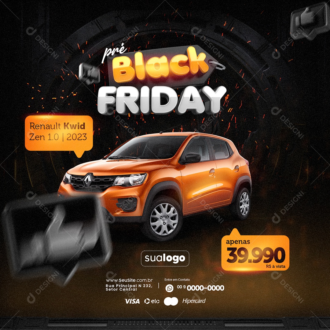 Pré Black Friday Renault Kwid Zen 2023 Concessionária Social Media PSD Editável