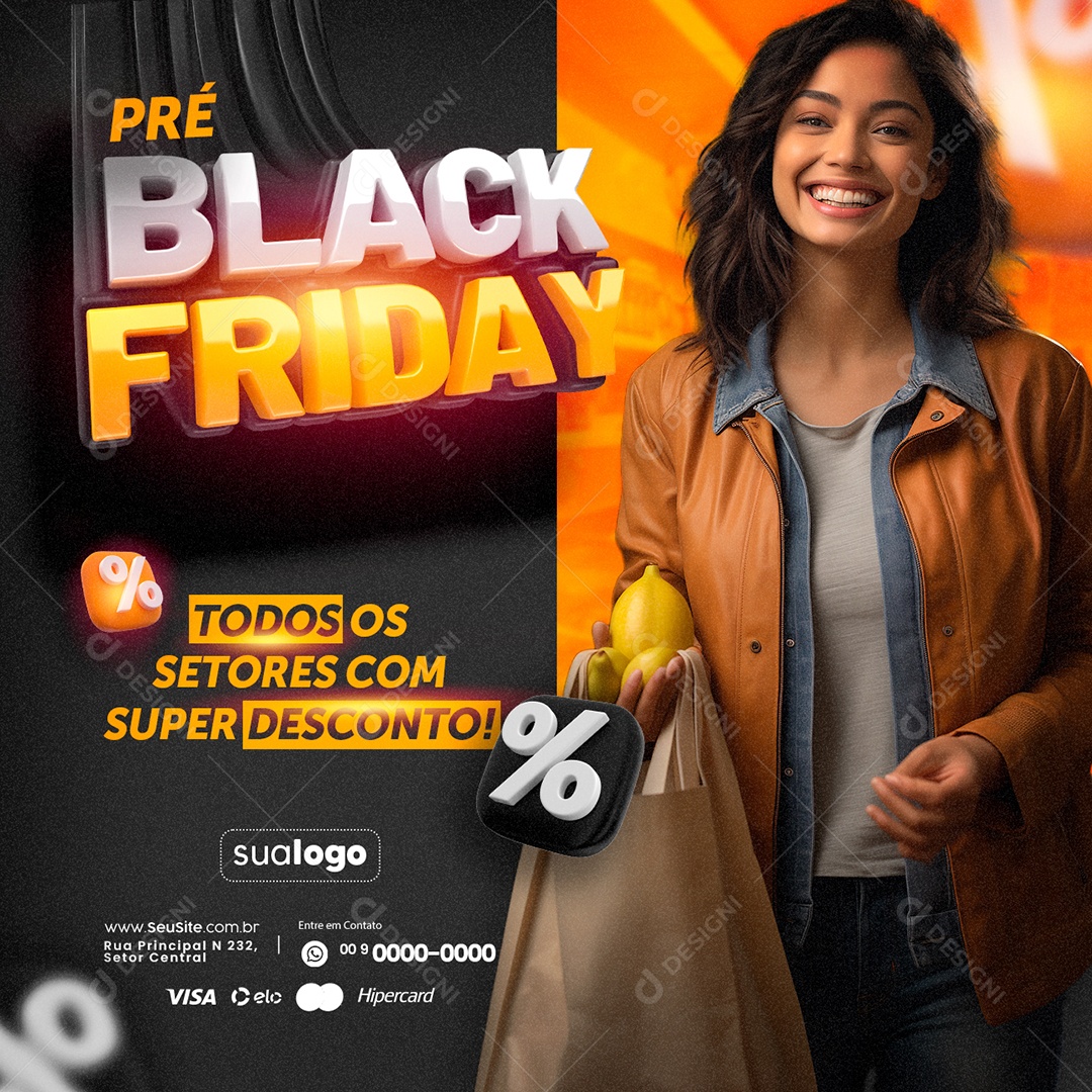 Supermercado Pré Black Friday Todos os Setores com Super Desconto Social Media PSD Editável