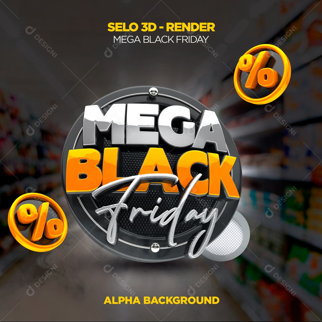 Mega Black Friday Selo 3D Para Composição PSD