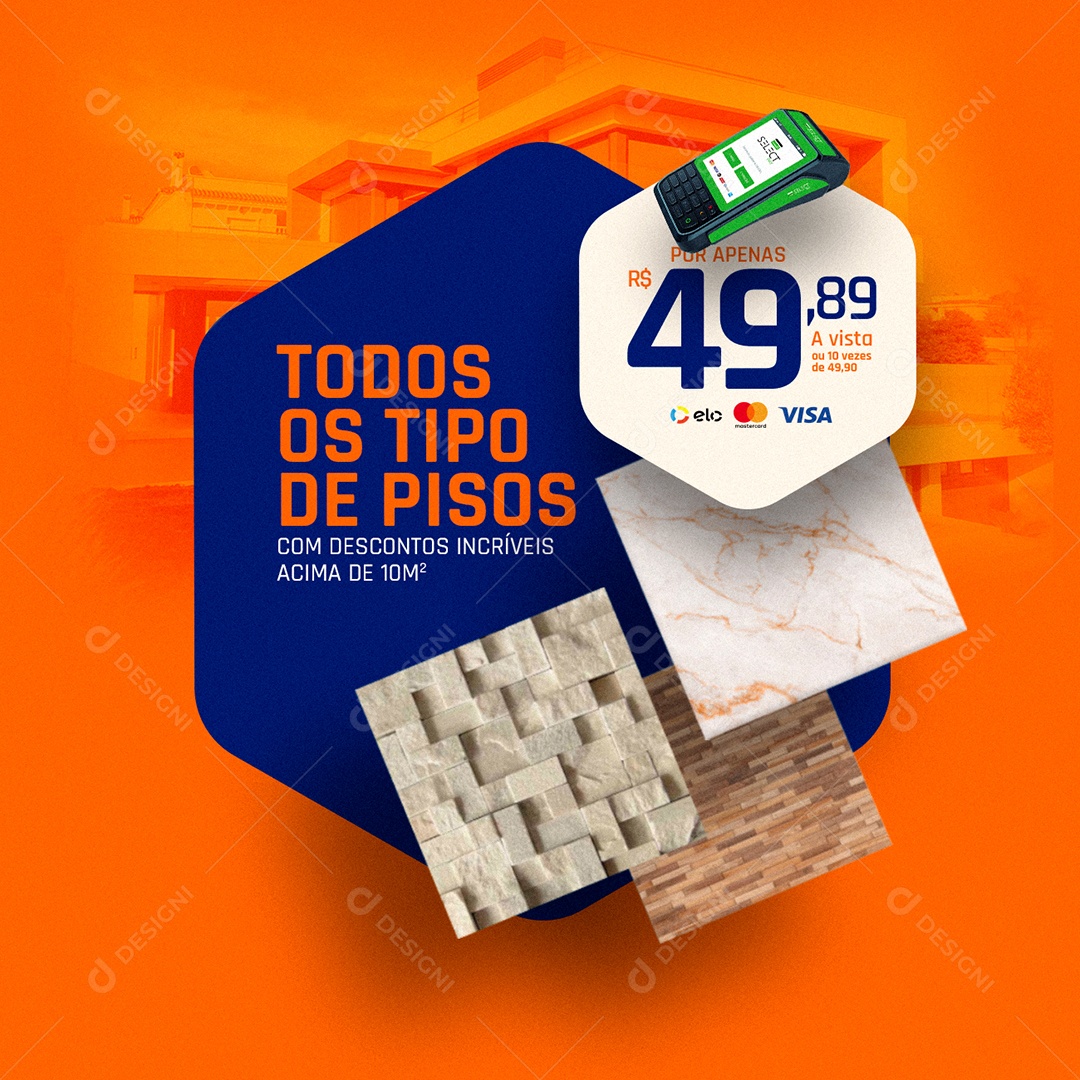 Materiais de Construção Todos os Tipos de Pisos com Descontos Incríveis Acima de 10M Social Media PSD Editável
