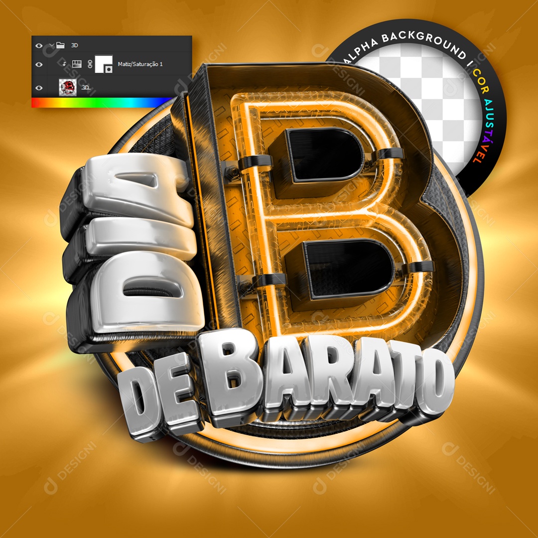 Selo 3D Amarelo Dia B De Barato Para Composição PSD