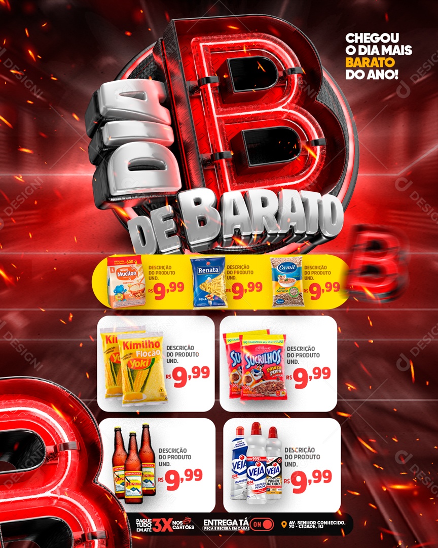 Social Media Feed Dia B de Barato Supermercado PSD Editável