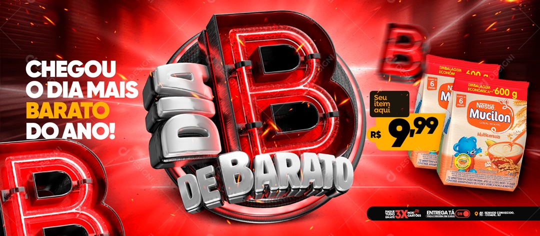 Social Media Banner Dia B De Barato Supermercado PSD Editável