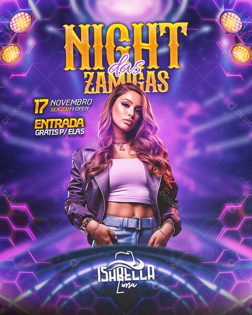 Flyer Night das Amigas Isabella Lima Social Media PSD Editável