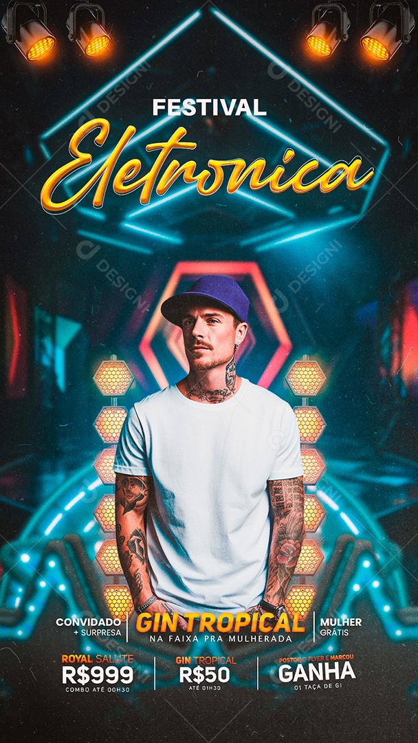 Story Flyer Festival Eletrônica Gin Tropical Social Media PSD Editável