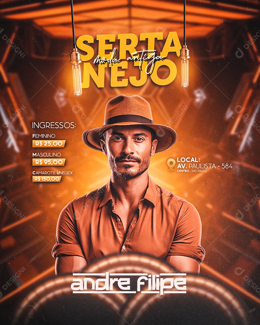 Flyer Sertanejo Moda Antiga Andre Filipe Social Media PSD Editável