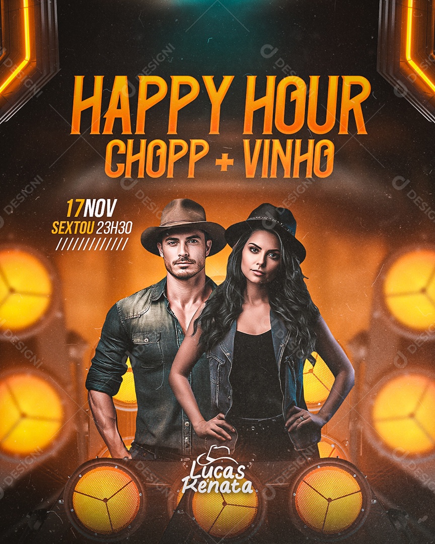 Flyer Happy Hour Chopp Vinho Lucas & Renata Social Media PSD Editável