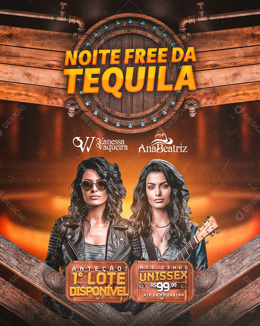 Flyer Noite Free Da Tequila Wanessa Vaqueira Ana Beatriz Social Media PSD Editável
