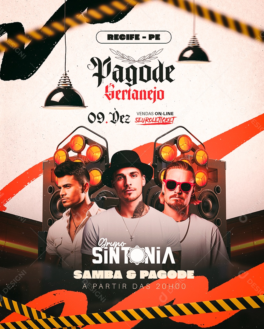 Flyer Pagode Sertanejo Grupo Sintonia Samba & Pagode Social Media PSD Editável