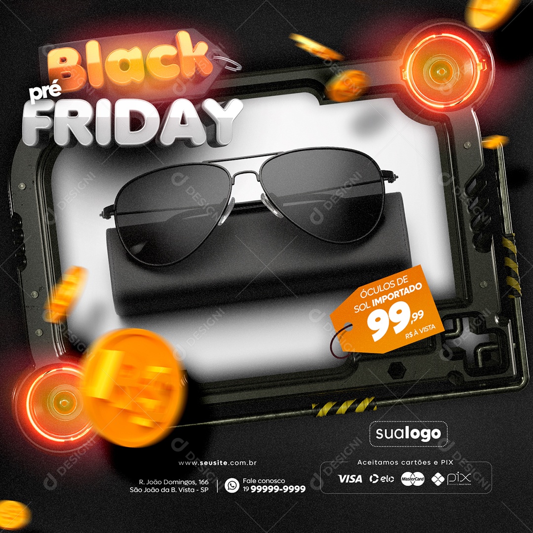 Ótica Pré Black Friday Óculos De Sol Importado Social Media PSD Editável