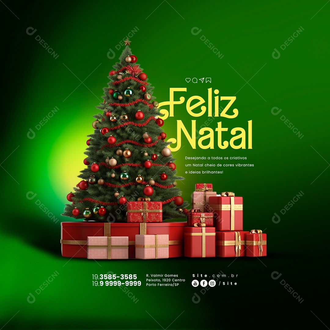 Social Media Feliz Natal Desejando a Todos os Criativos um Natal Cheio de Cores Vibrantes  PSD Editável