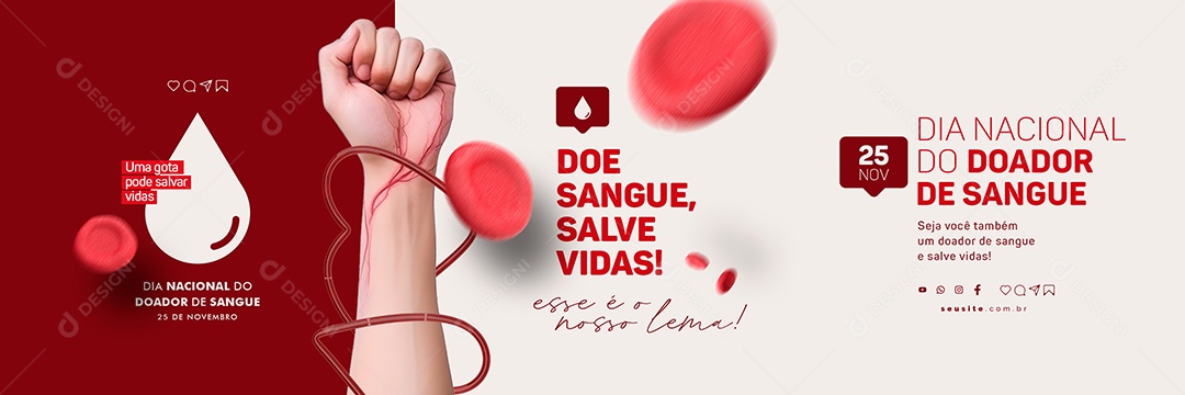 Carrossel Dia Nacional do Doador de Sangue Doe Sangue Salve Vidas Esse é o Nosso Lema Social Media PSD Editável
