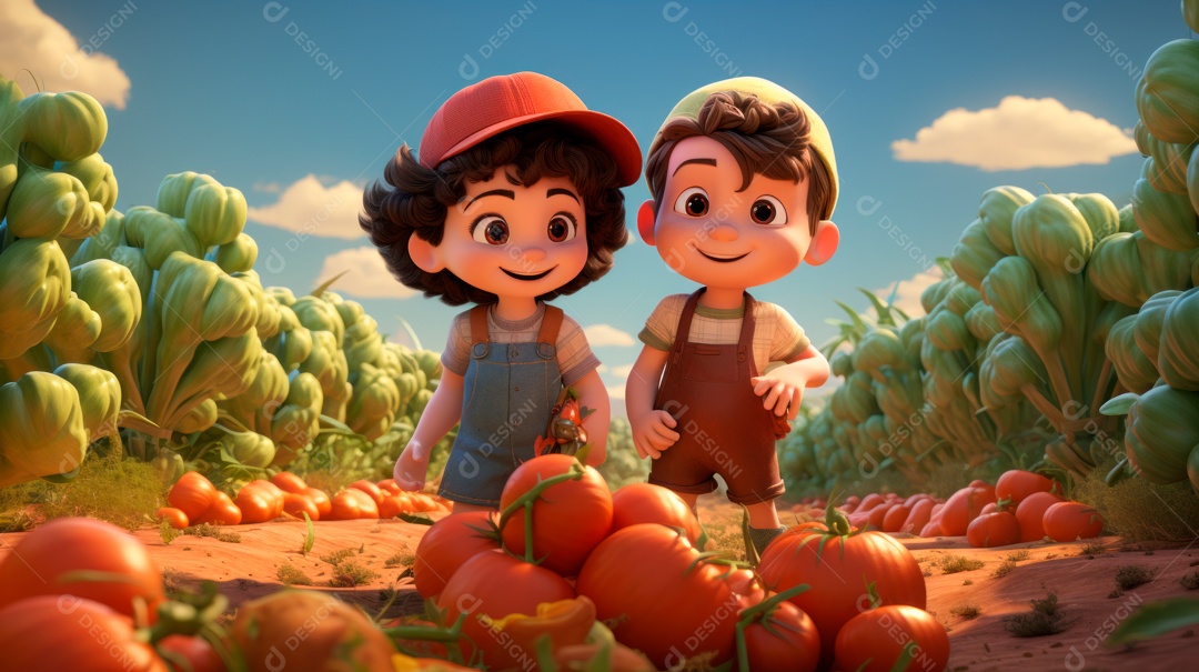 Personagens de desenhos animados comemorando uma festa de aniversário em estilo 3D.