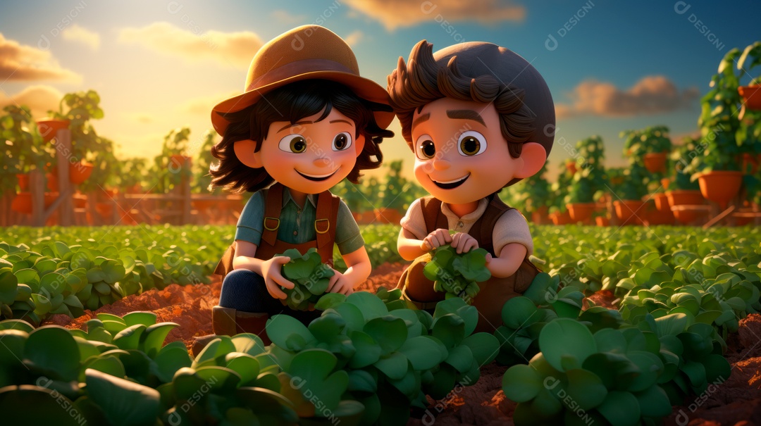 Personagens de desenhos animados comemorando uma festa de aniversário em estilo 3D.