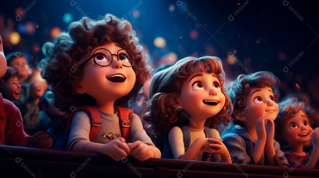 Personagens de desenhos animados se apresentando no palco em estilo 3D.