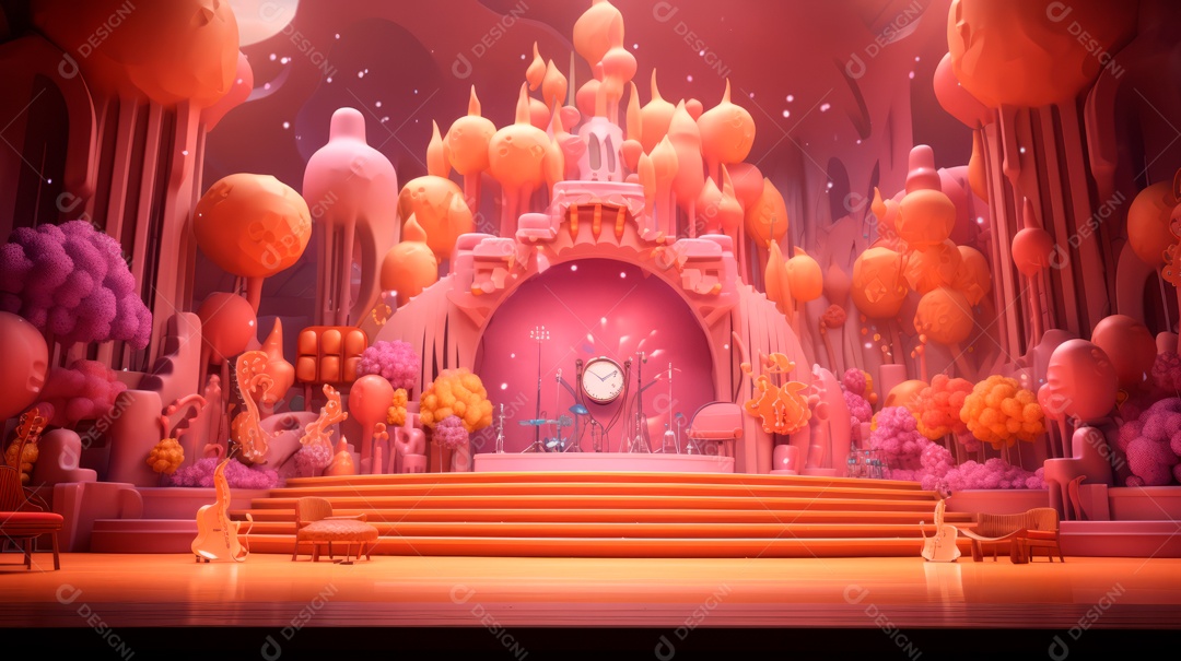 Personagens de desenhos animados comemorando uma festa de aniversário em estilo 3D.