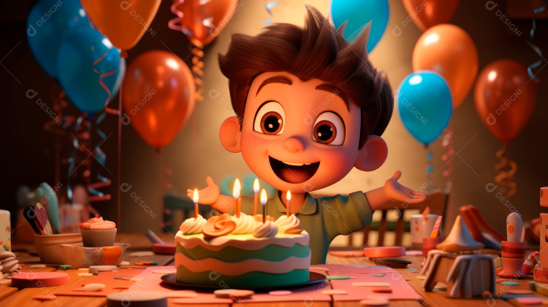 Personagens de desenhos animados infantis brincando com animais de estimação, estilo 3D criado pela Generative.