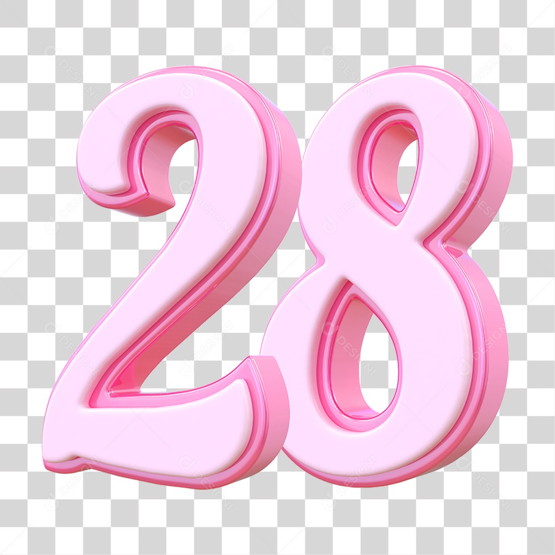 Número 28 Decorativo em Estilo Rosa 3D Formato PNG Transparente
