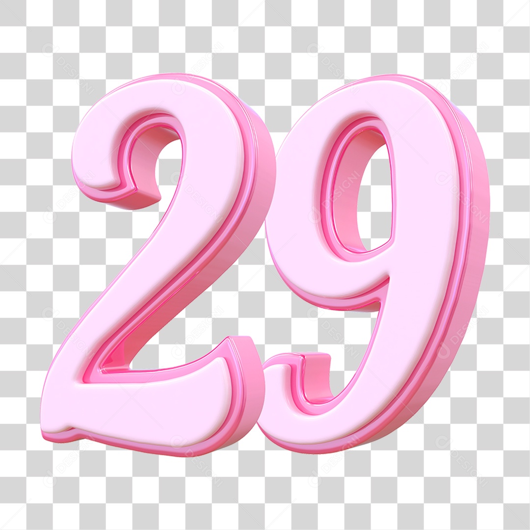 Número 29 Decorativo em Estilo Rosa 3D Formato PNG Transparente