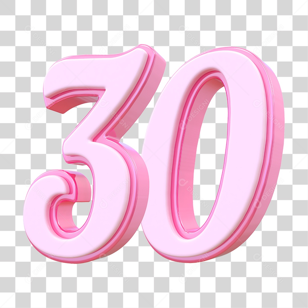 Número 30 Decorativo em Estilo Rosa 3D Formato PNG Transparente