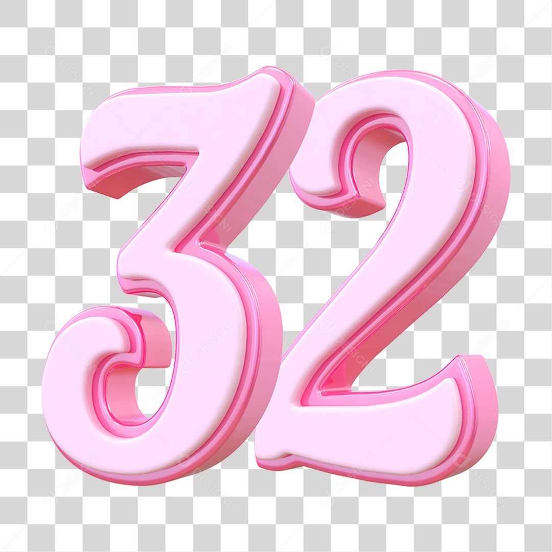 Número 33 Decorativo em Estilo Rosa 3D Formato PNG Transparente