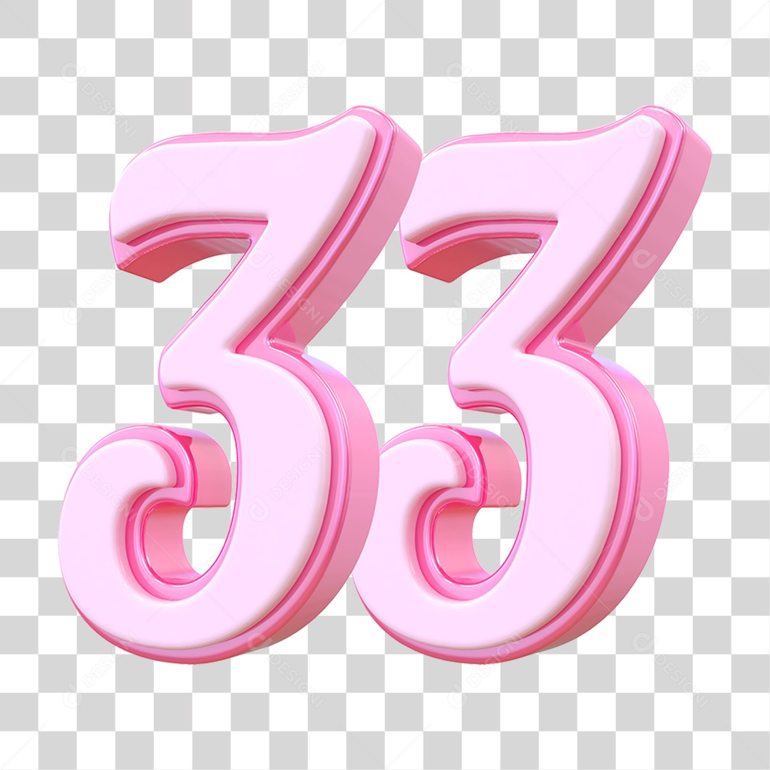 Número 33 Decorativo em Estilo Rosa 3D Formato PNG Transparente