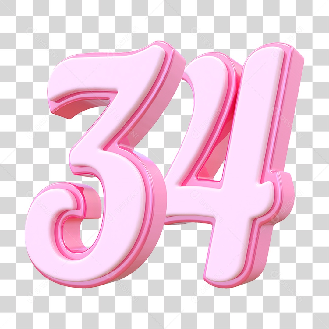Número 34 Decorativo em Estilo Rosa 3D Formato PNG Transparente