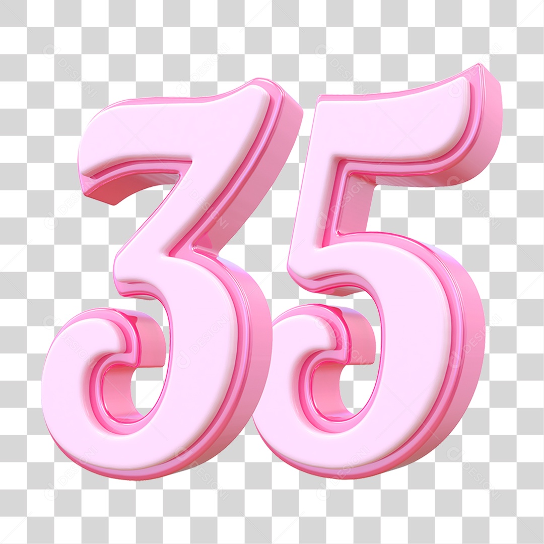 Número 36 Decorativo em Estilo Rosa 3D Formato PNG Transparente