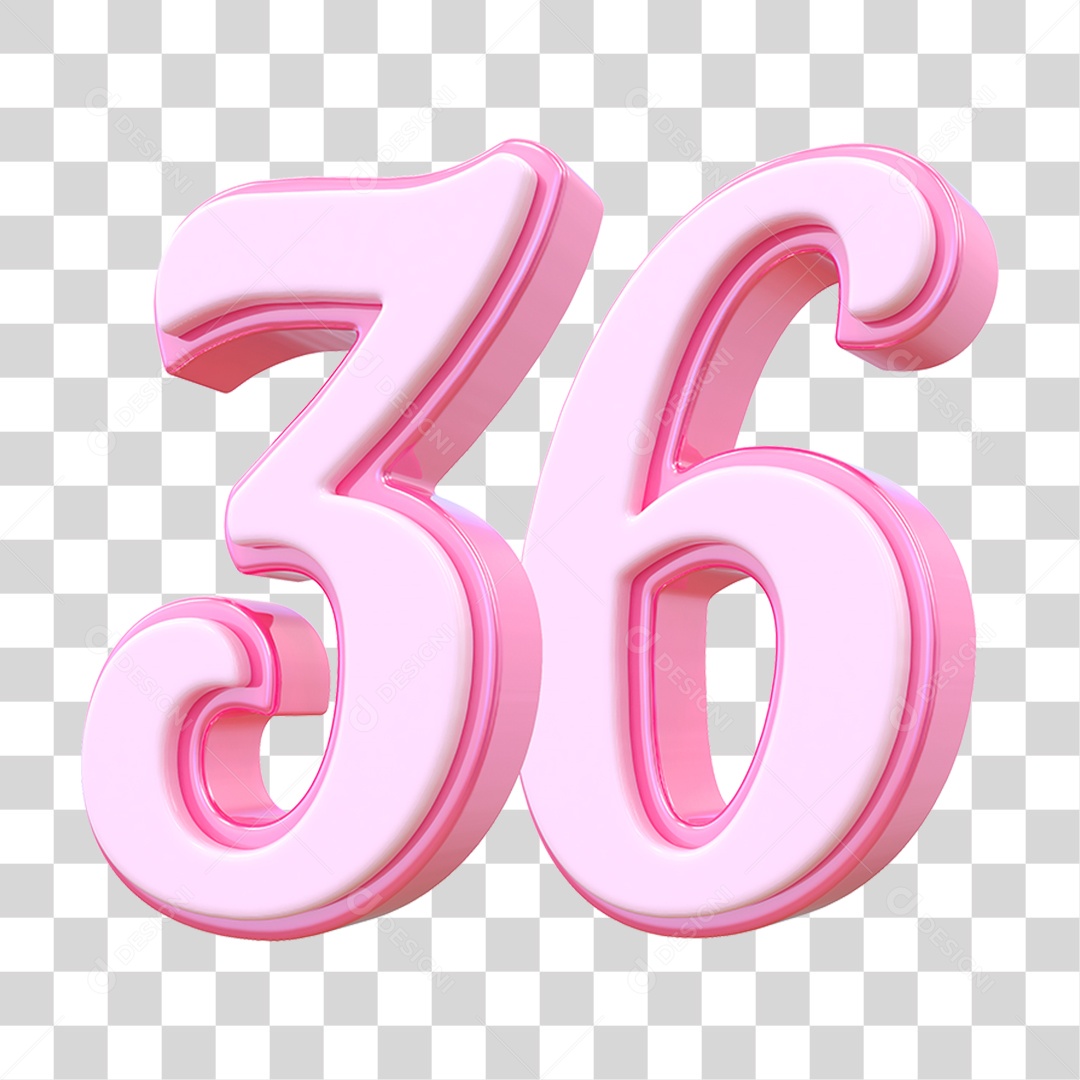 Número 36 Decorativo em Estilo Rosa 3D Formato PNG Transparente
