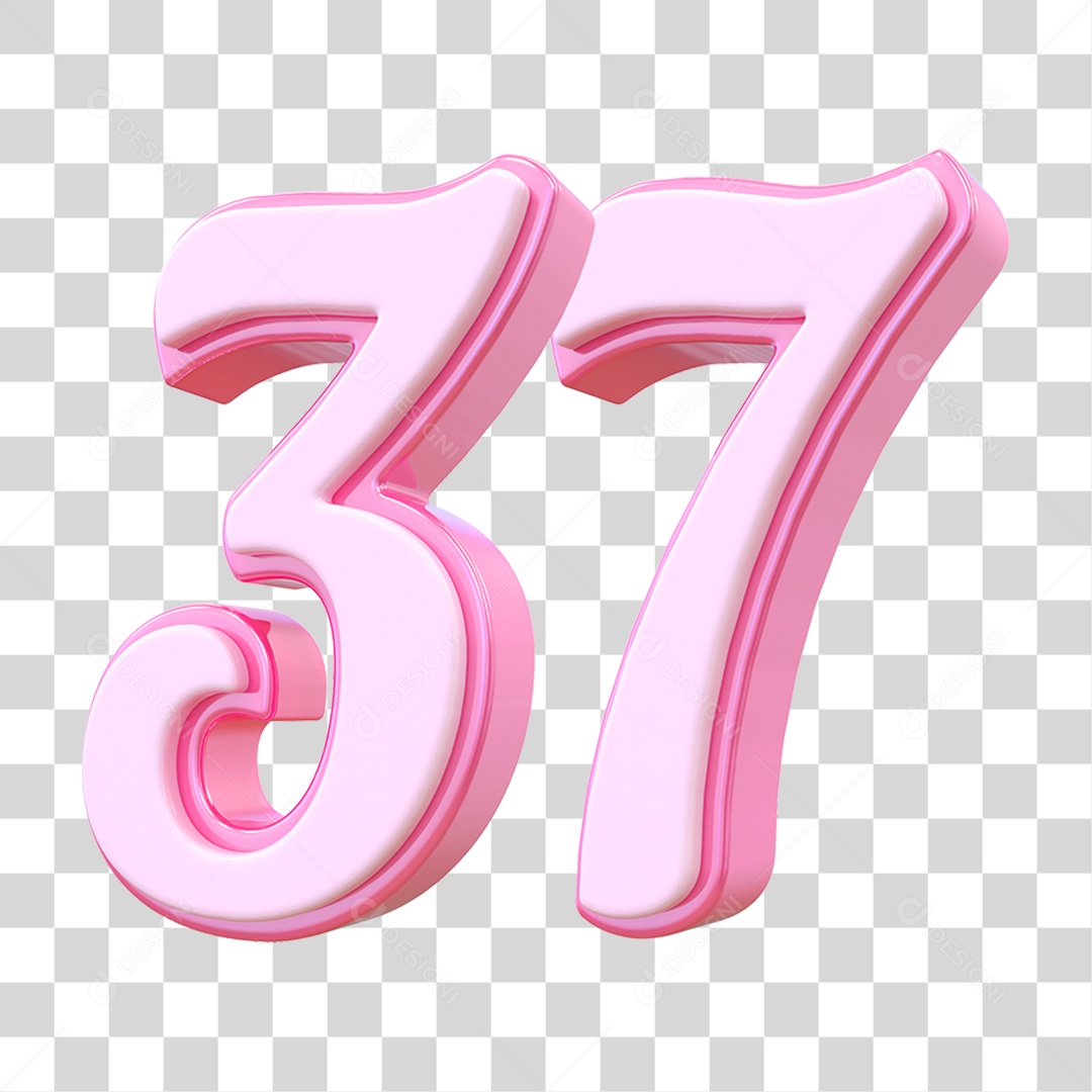 Número 37 Decorativo em Estilo Rosa 3D Formato PNG Transparente