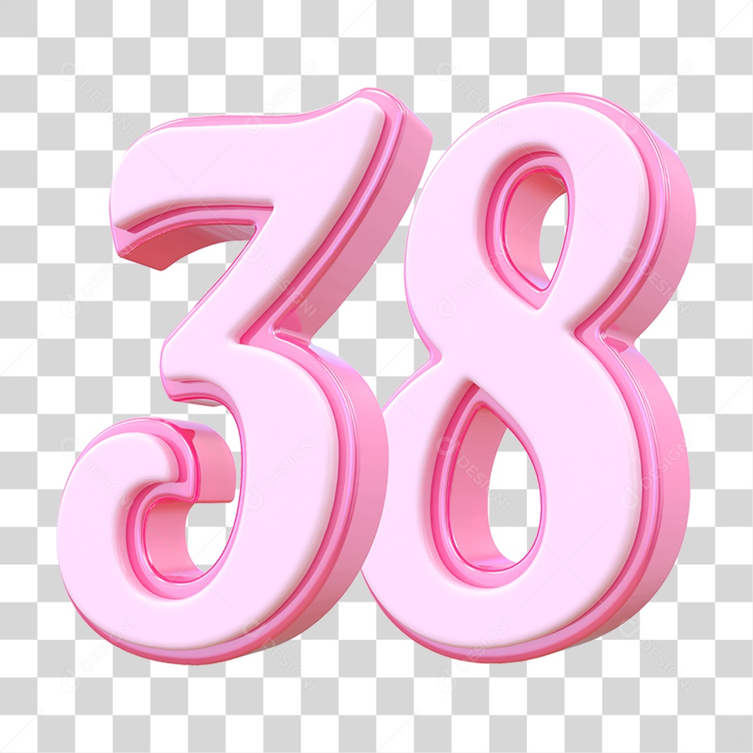 Número 38 Decorativo em Estilo Rosa 3D Formato PNG Transparente