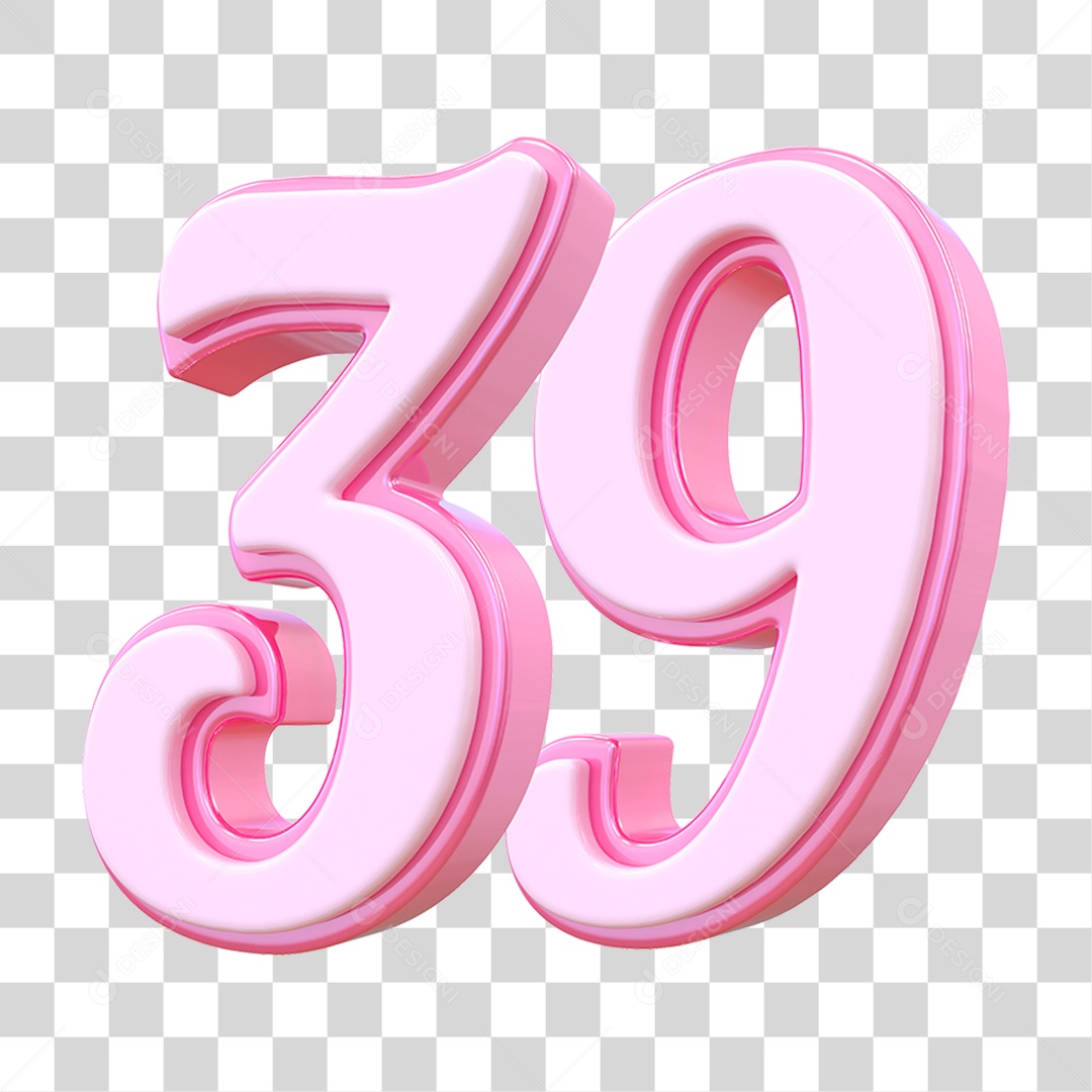 Número 39 Decorativo em Estilo Rosa 3D Formato PNG Transparente